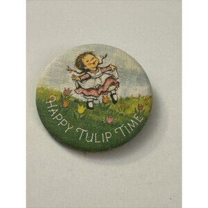 Hallmark Pin Button Fabric Spring Happy Tulip Time Girl J40